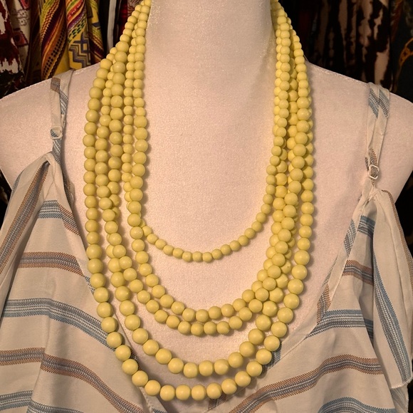 273A Lisa E Multilayer Sunflower Yellow Five Graduated Beaded Gold tone Necklace - Picture 1 of 6